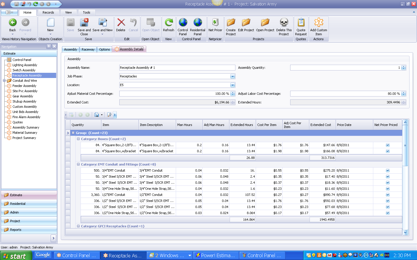 screenshot of Best Bid Electrical Estimating